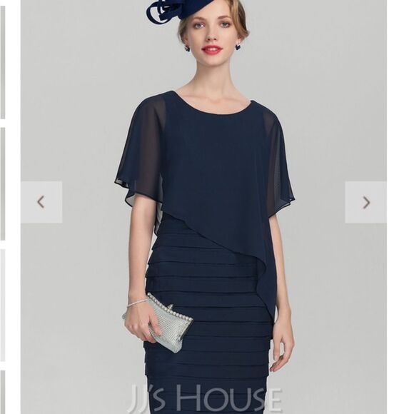 JJ’s House  pearl pink caplet sheath knee length chiffon pleated skirt - Picture 2 of 16